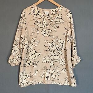 J Jill Womens Linen Blend Popover Top Size Small Floral Neutral Lagenlook Beachy